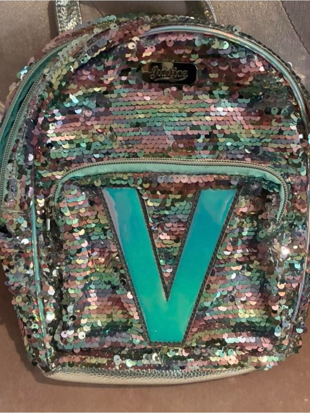 justice mini initial book bag V letter